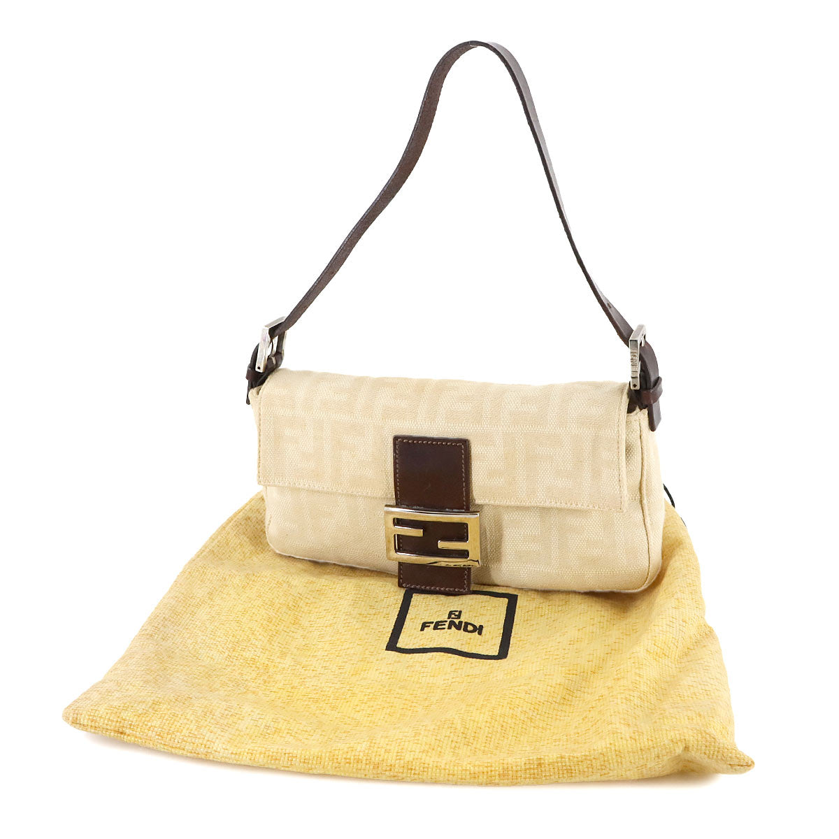 Zucca Mamma Baguette Shoulder Bag Canvas Leather Beige 26424