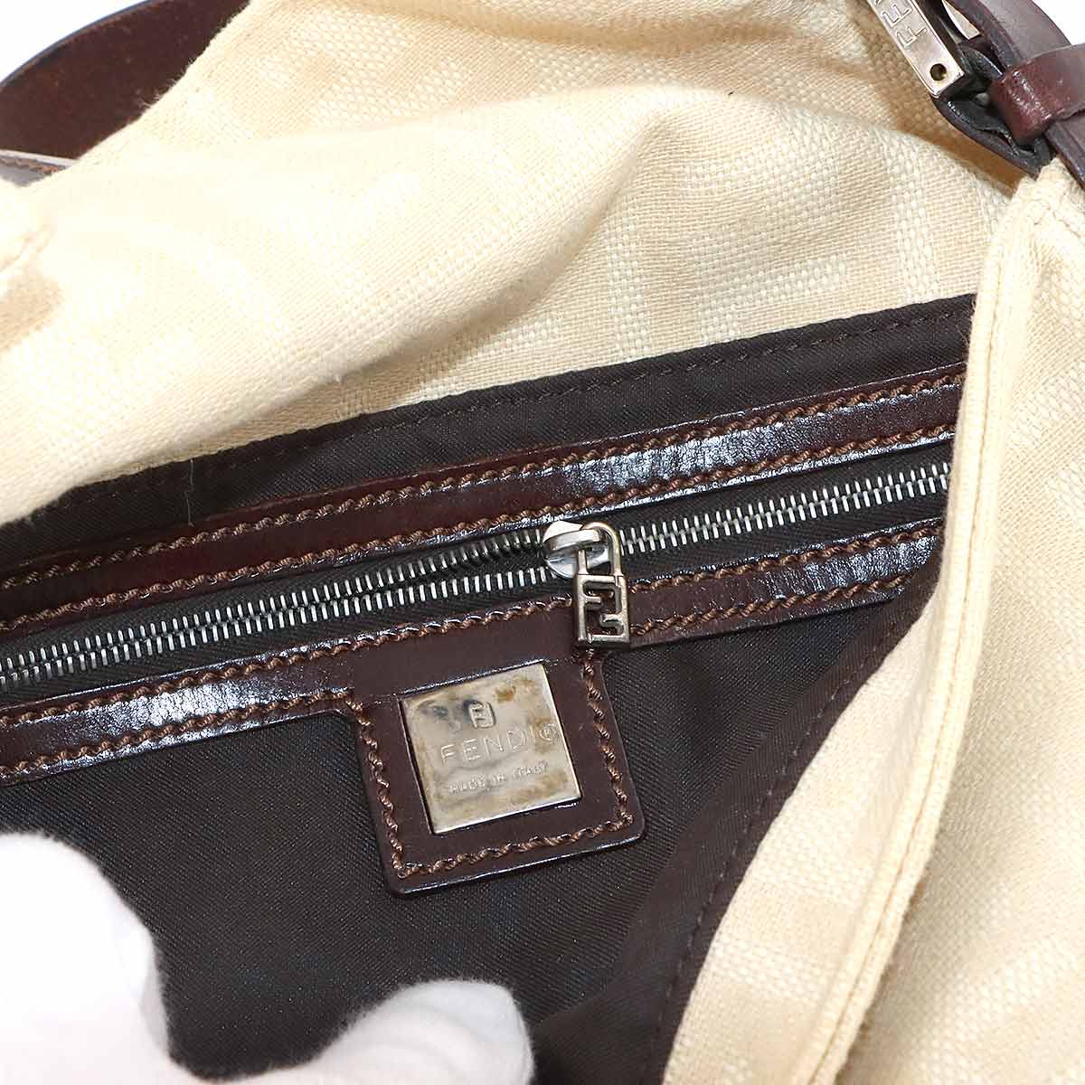 Zucca Mamma Baguette Shoulder Bag Canvas Leather Beige 26424