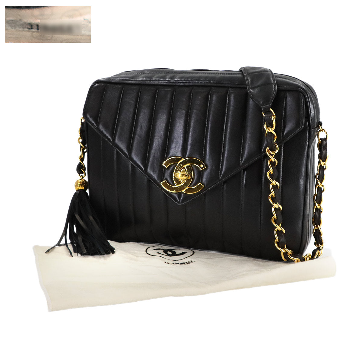 Mademoiselle Chain Shoulder Bag Leather Black Vintage