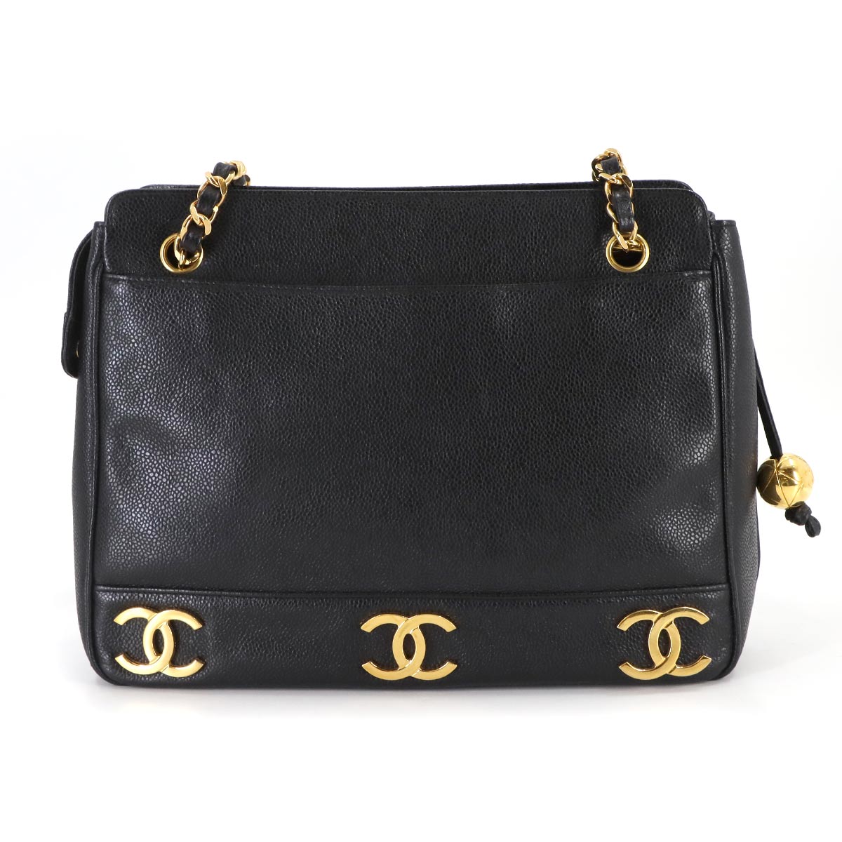 Triple Coco Shoulder Bag Leather Black Vintage Purse