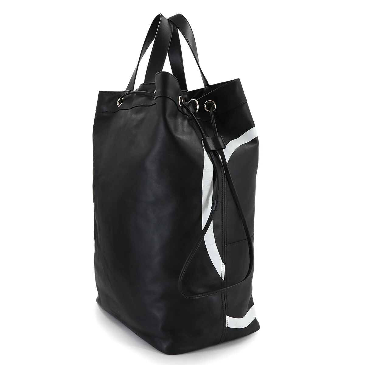 VLTN Logos Tote Shoulder Bag Leather Black White