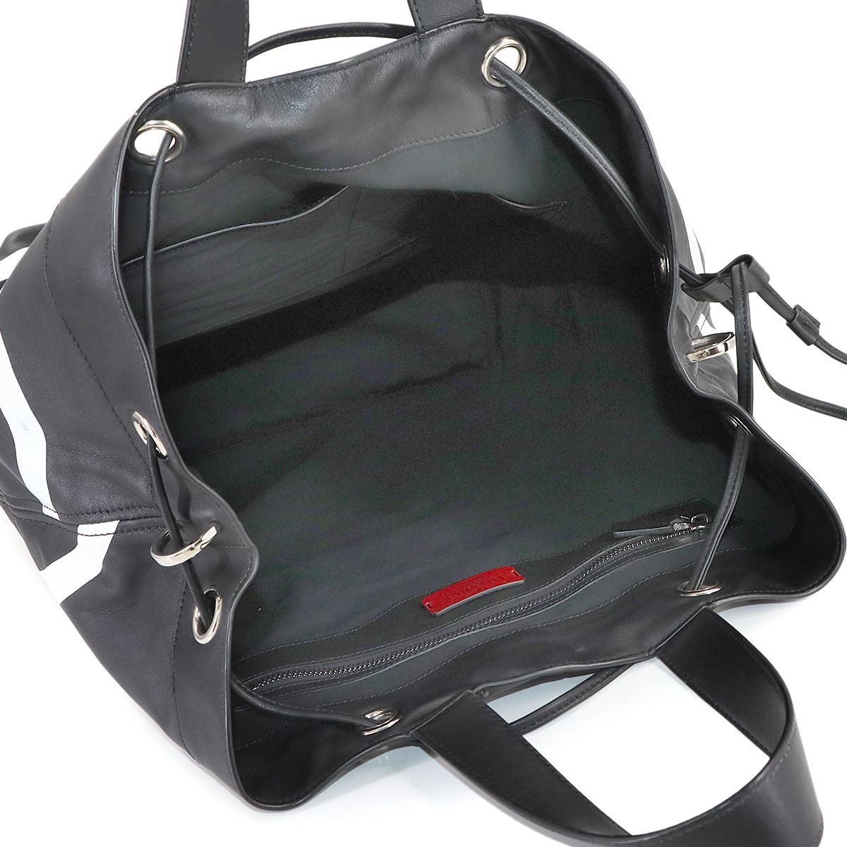 VLTN Logos Tote Shoulder Bag Leather Black White