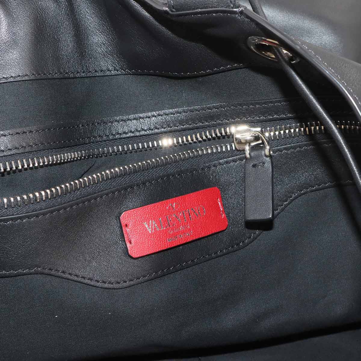 VLTN Logos Tote Shoulder Bag Leather Black White