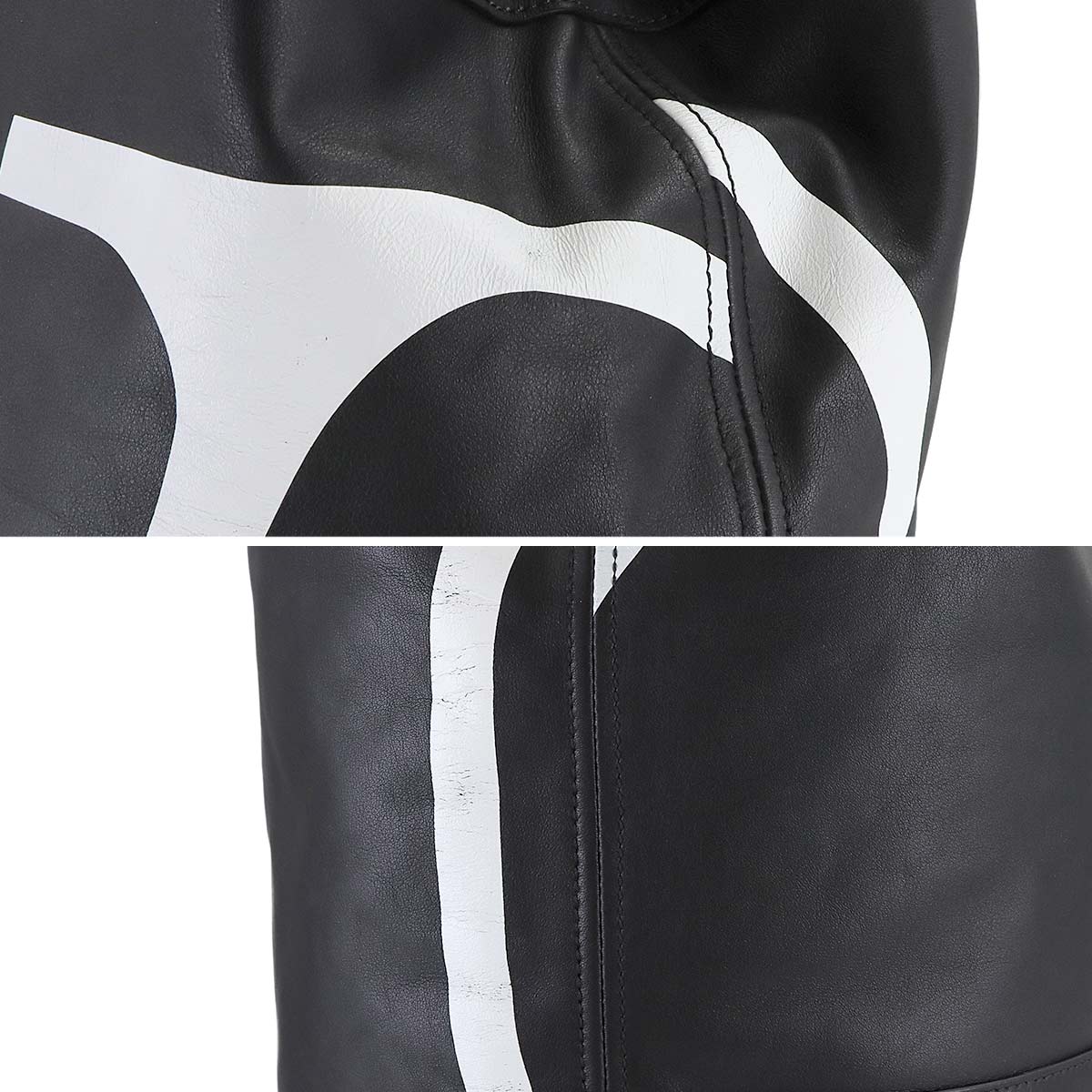 VLTN Logos Tote Shoulder Bag Leather Black White