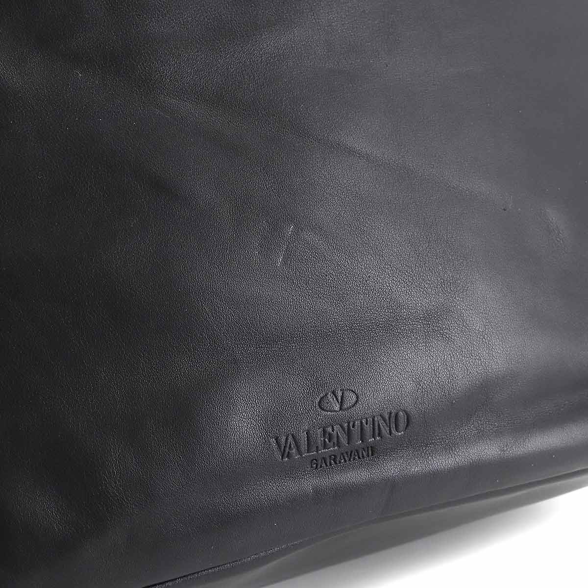 VLTN Logos Tote Shoulder Bag Leather Black White