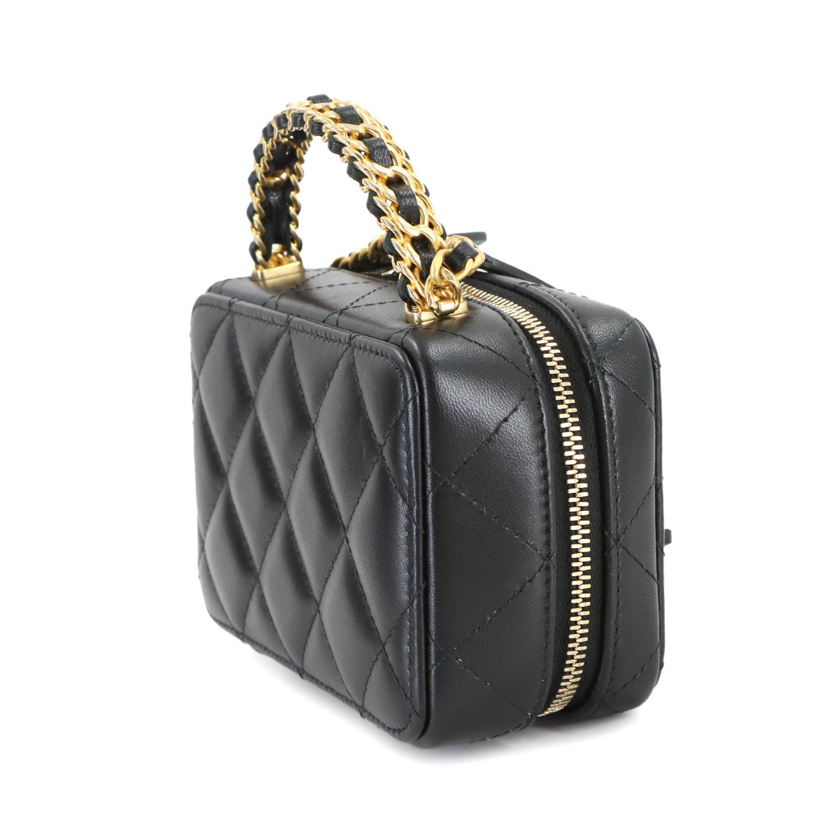 Matelasse Chain Shoulder Hand Bag Leather Black Purse