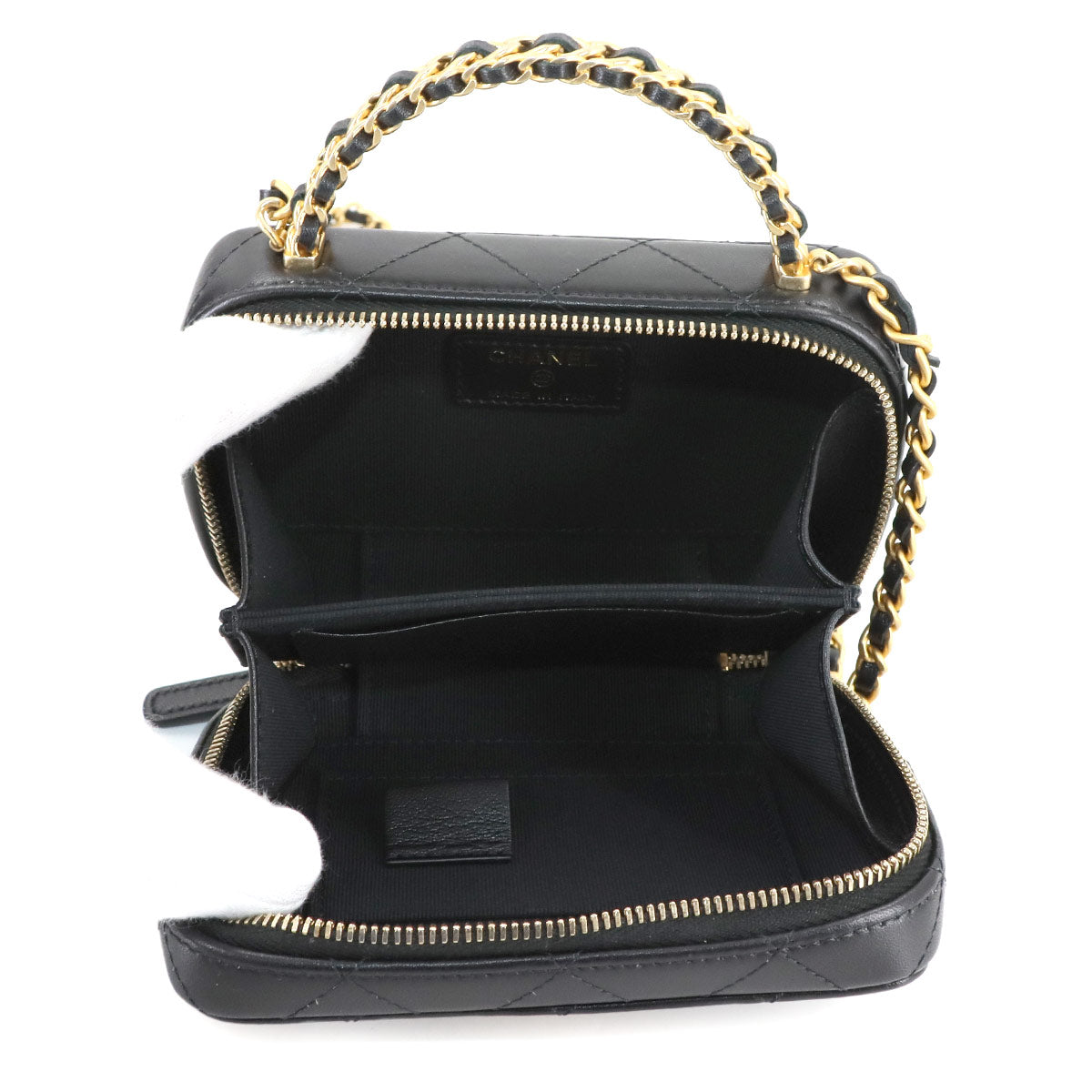 Matelasse Chain Shoulder Hand Bag Leather Black Purse