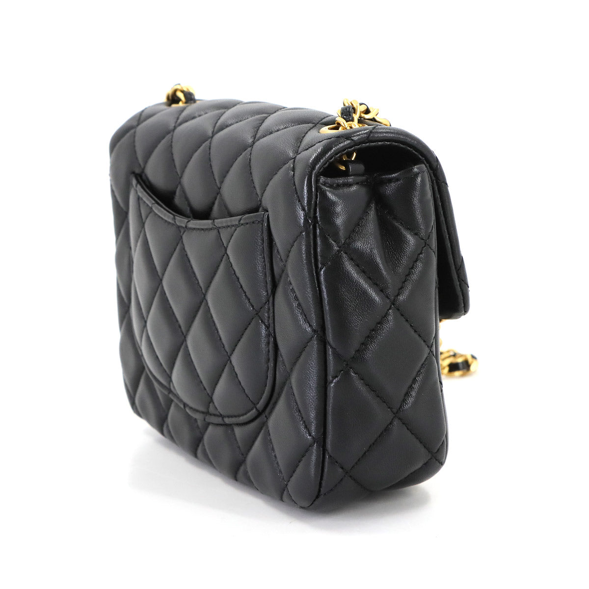 Mini Matelasse Chain Shoulder Bag Leather Black AS3490