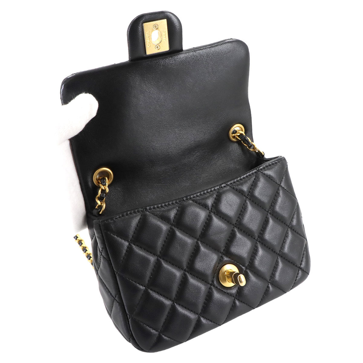 Mini Matelasse Chain Shoulder Bag Leather Black AS3490