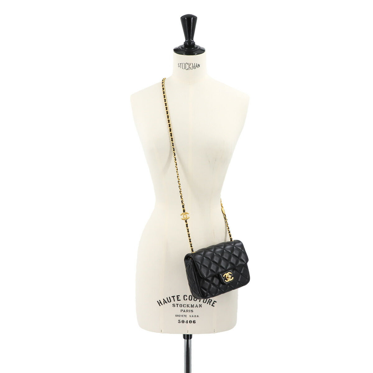 Mini Matelasse Chain Shoulder Bag Leather Black AS3490