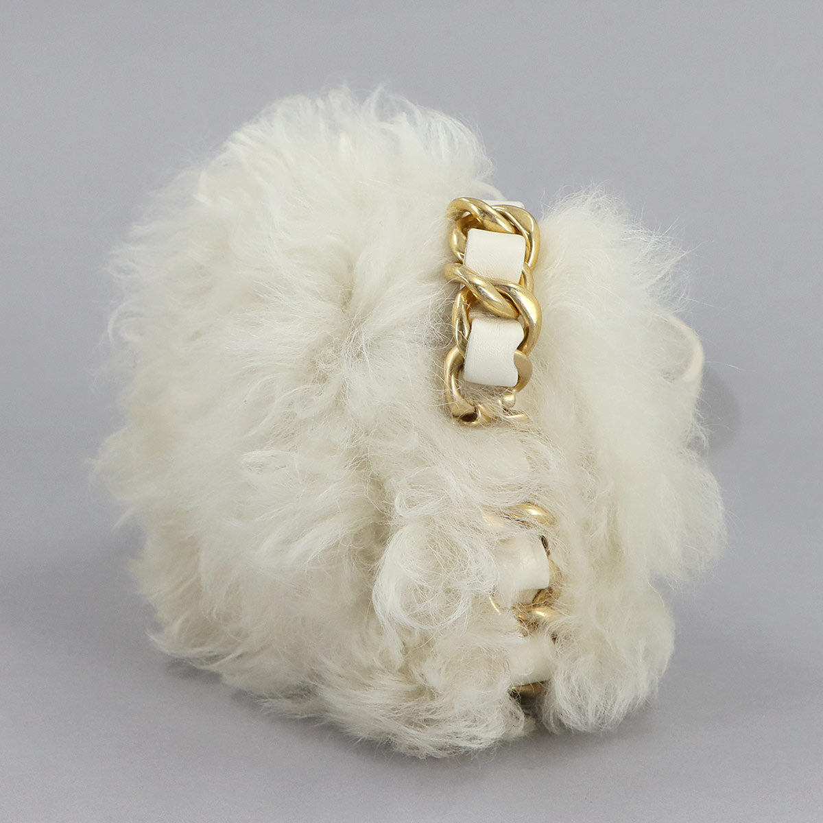 Fur Chain Shoulder Bag Shearling White Purse