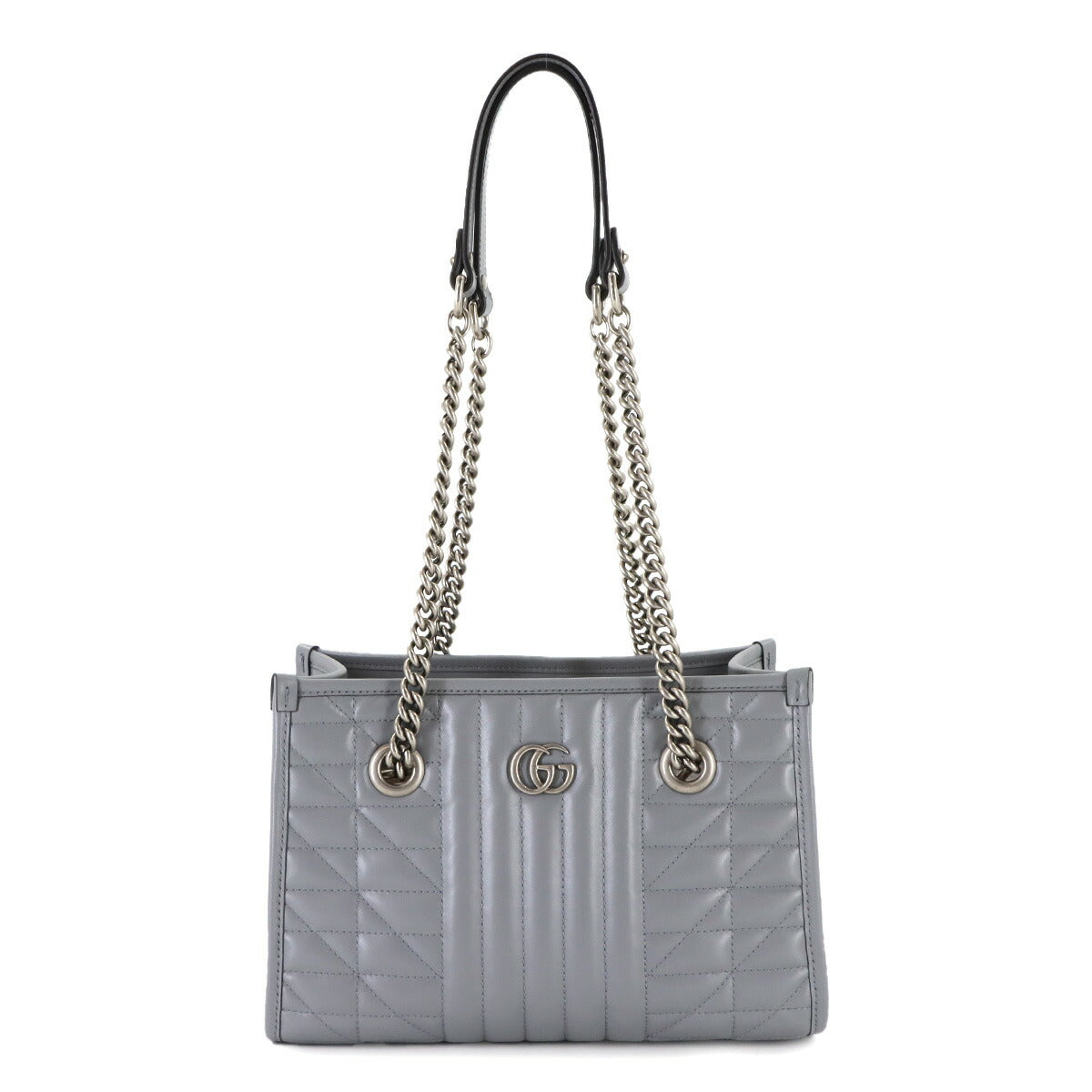 GG Marmont Small Chain Tote Bag Leather Gray 681483 Purse