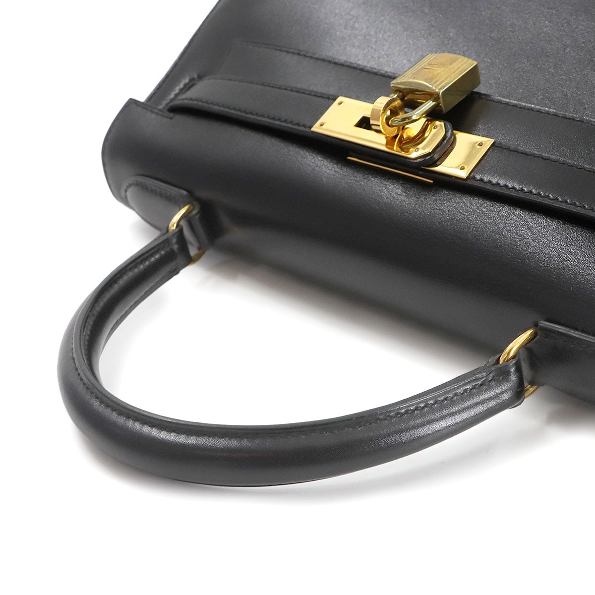 Kelly 28 Box carf Black 2way Hand Shoulder Bag Vintage Purse