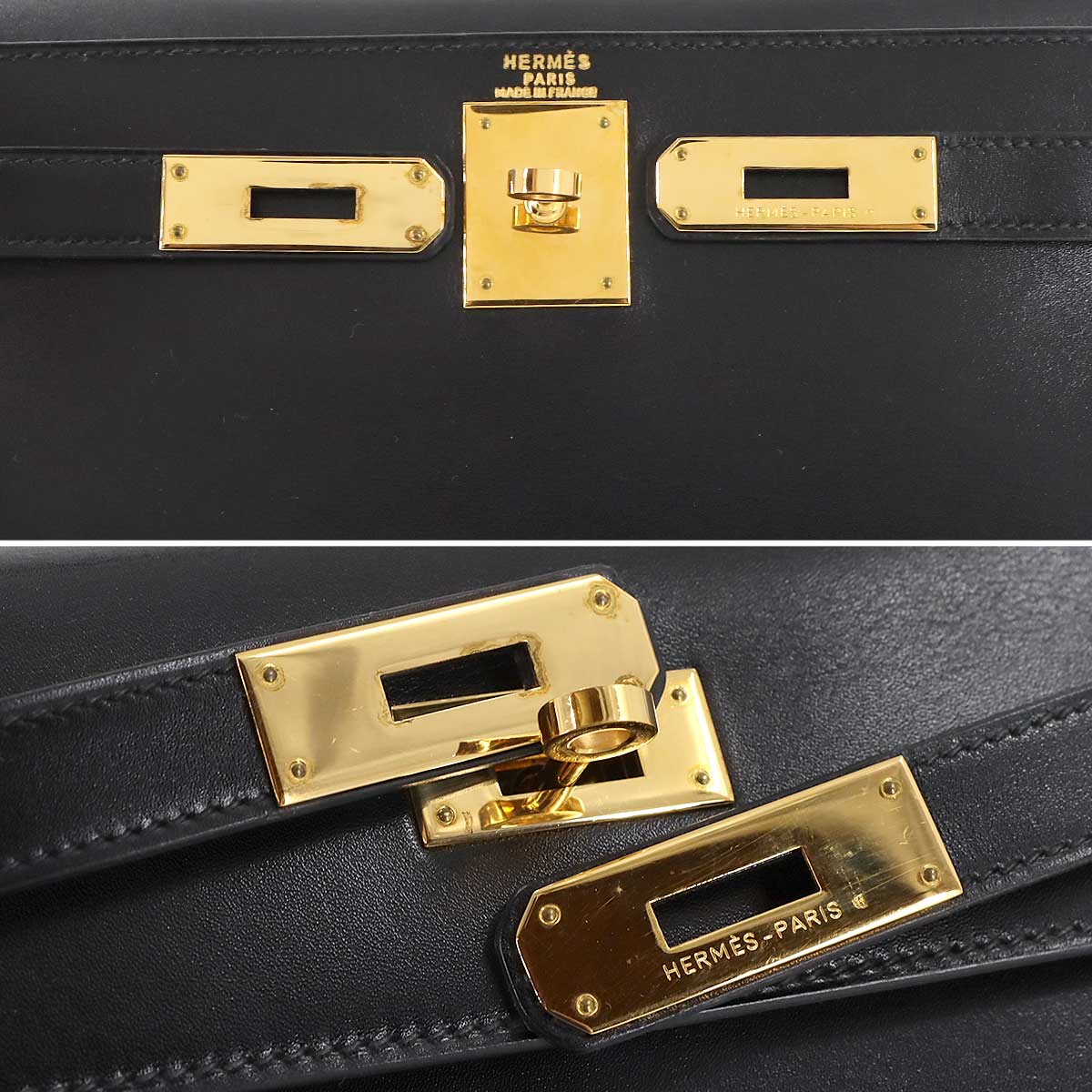 Kelly 28 Box carf Black 2way Hand Shoulder Bag Vintage Purse