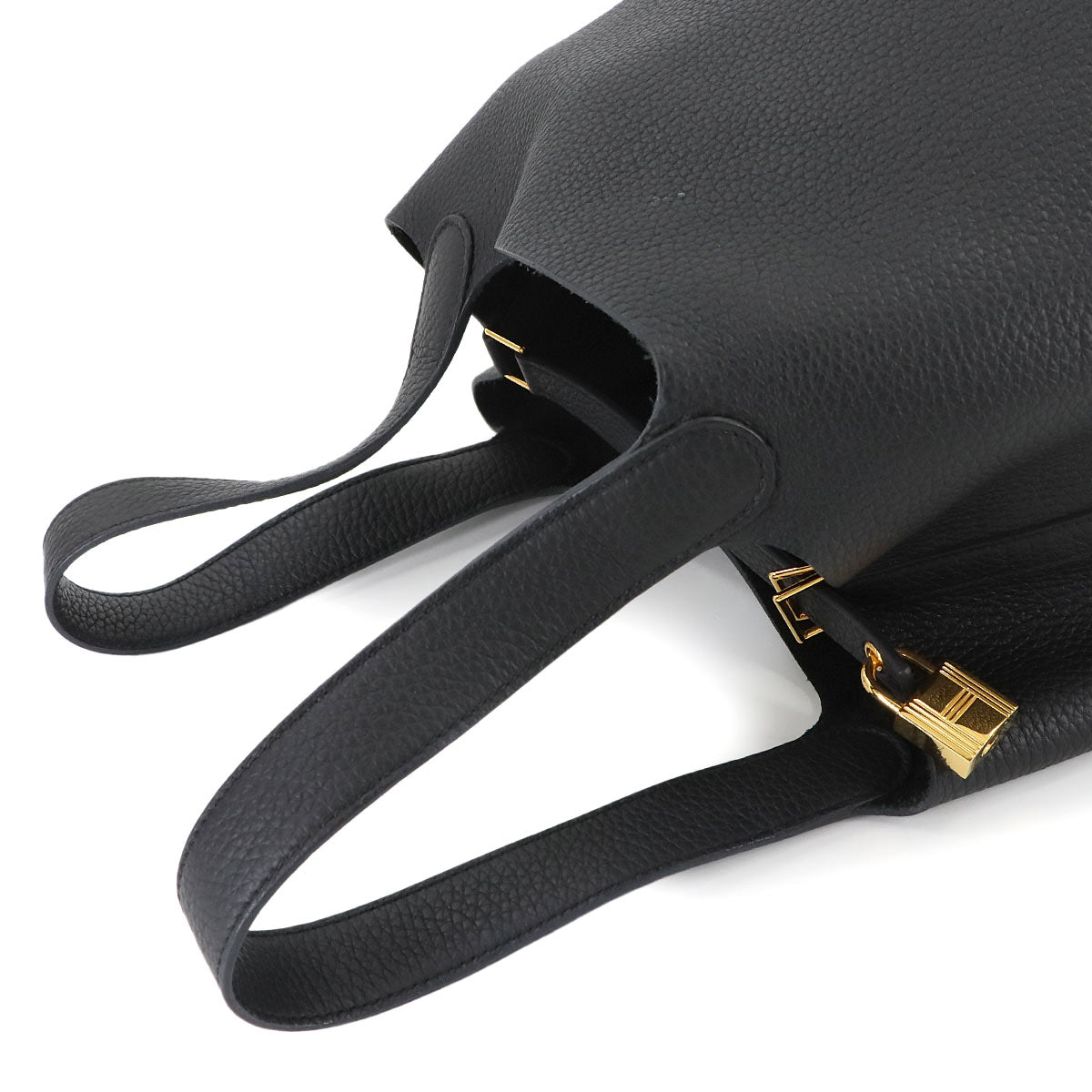 Picotin Lock MM Hand Bag Taurillon Clemence Black Purse