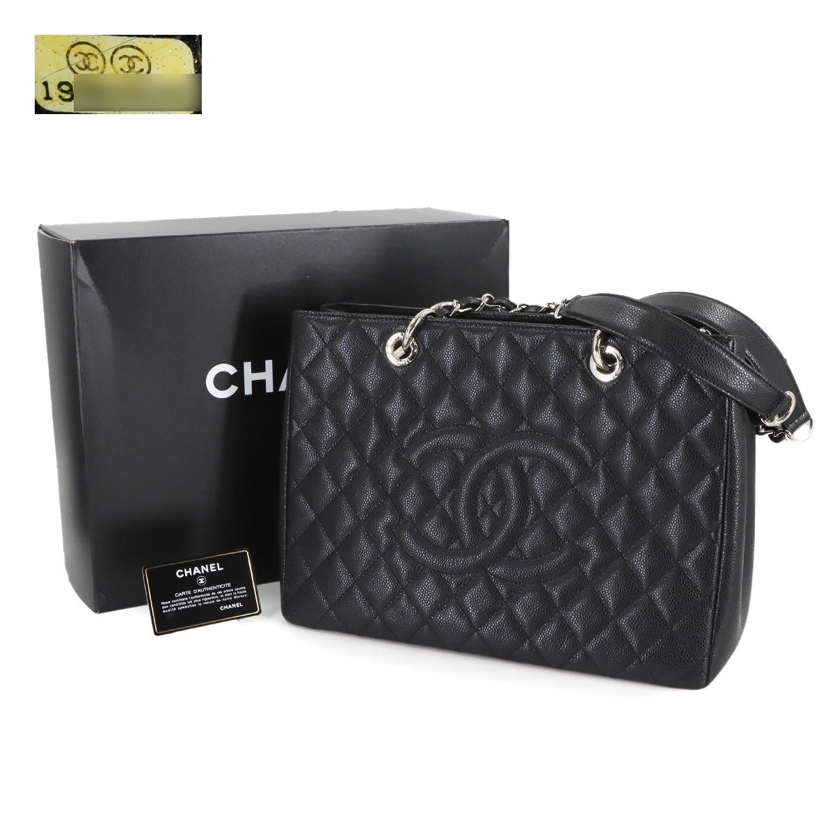 Matelasse Grand Shopping Tote Bag Leather Black GST A50995