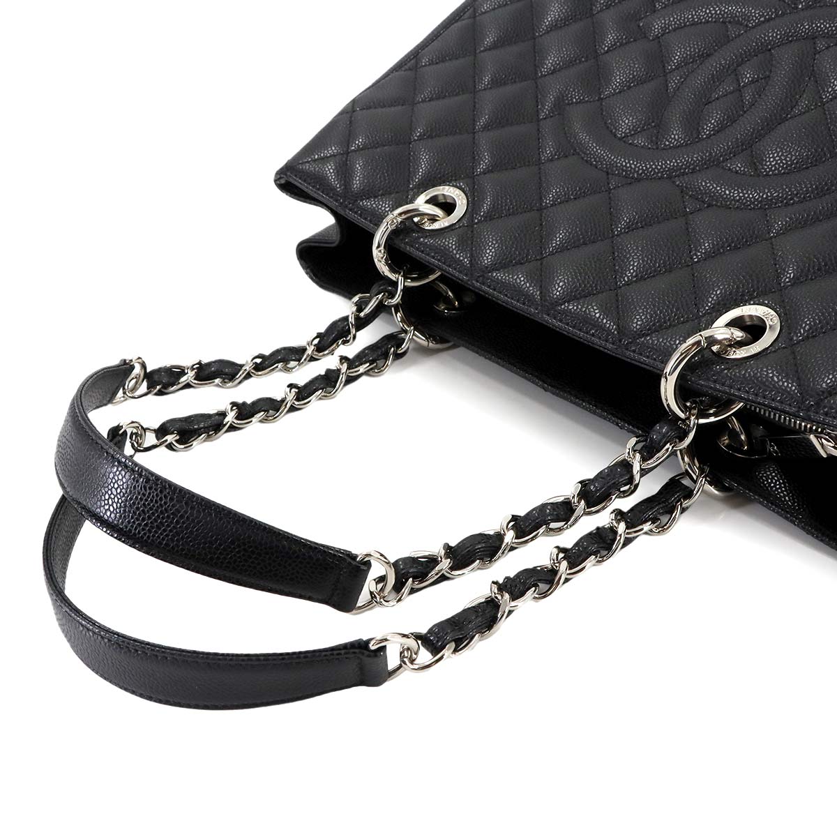 Matelasse Grand Shopping Tote Bag Leather Black GST A50995