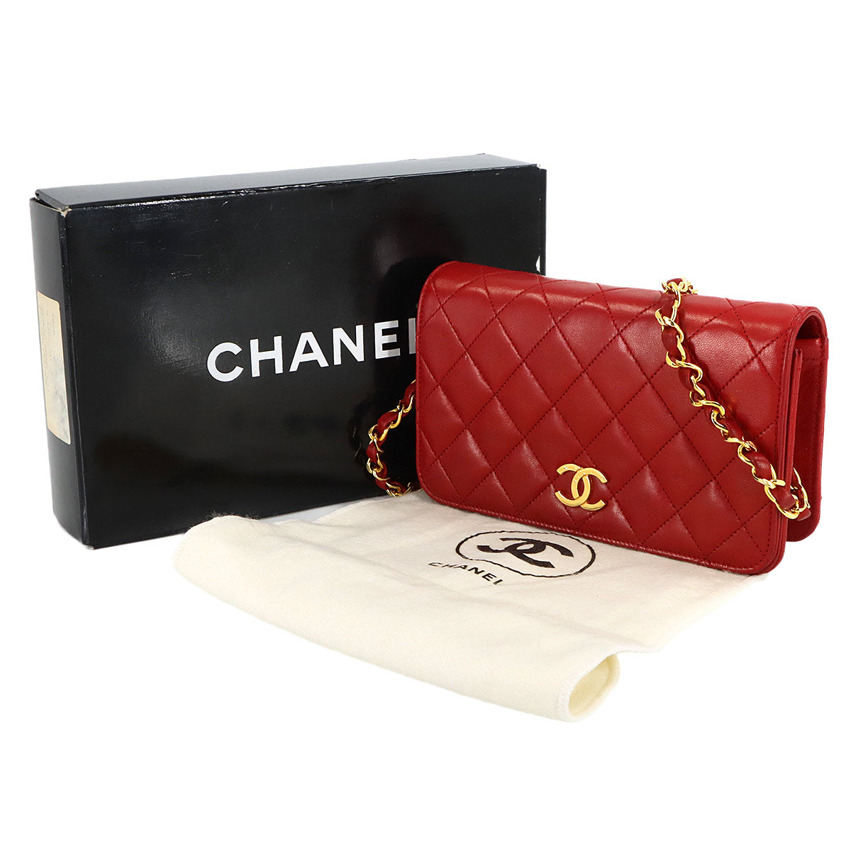 Matelasse Chain Shoulder Bag Leather Red Vintage