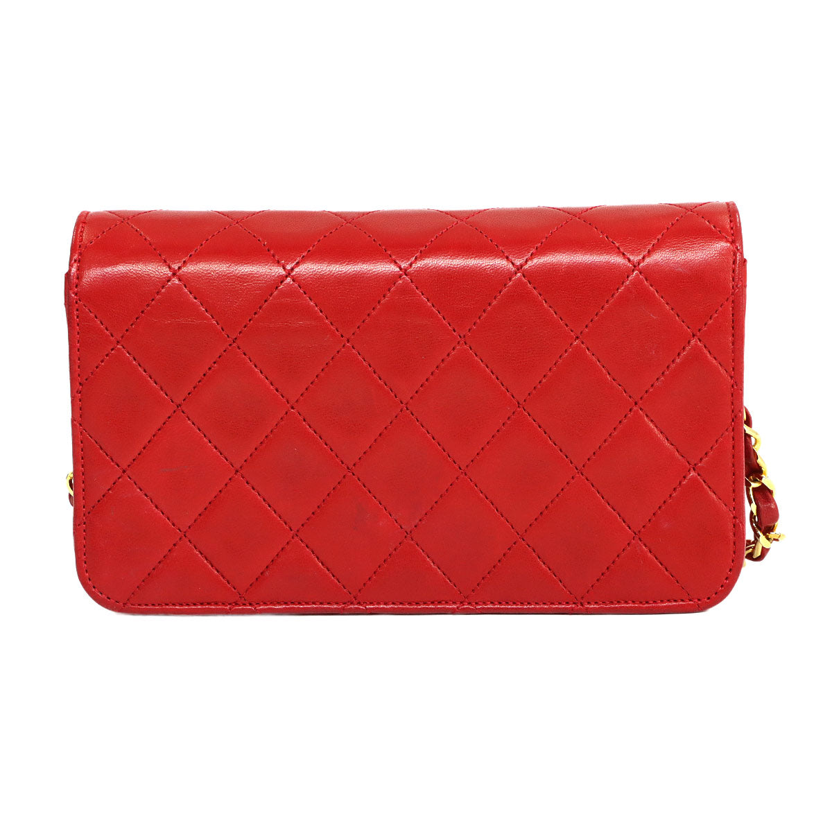 Matelasse Chain Shoulder Bag Leather Red Vintage