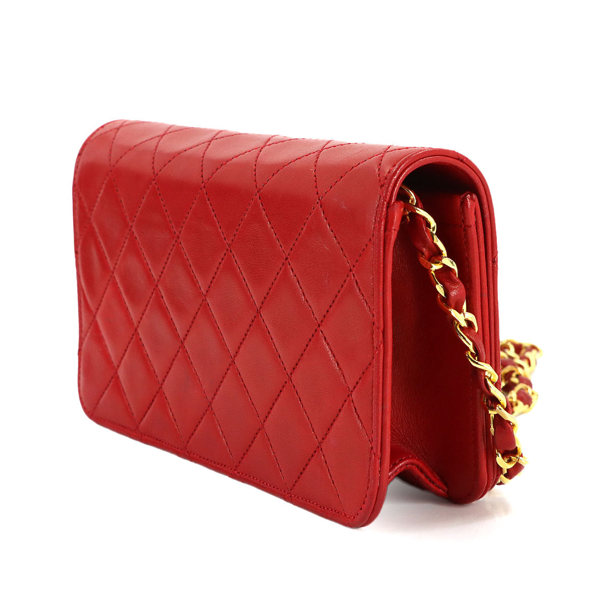Matelasse Chain Shoulder Bag Leather Red Vintage