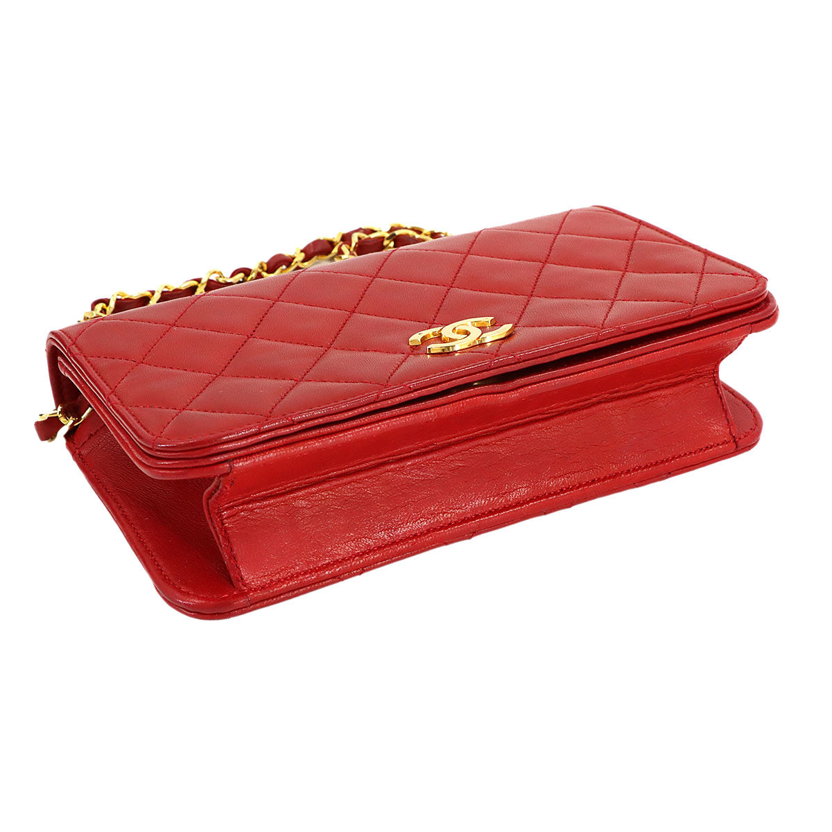 Matelasse Chain Shoulder Bag Leather Red Vintage