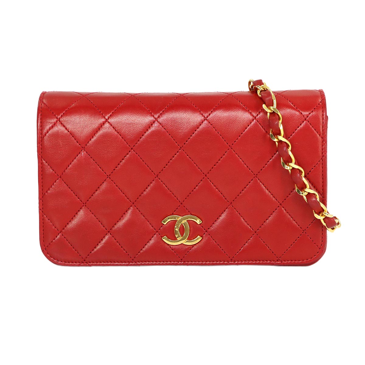 Matelasse Chain Shoulder Bag Leather Red Vintage