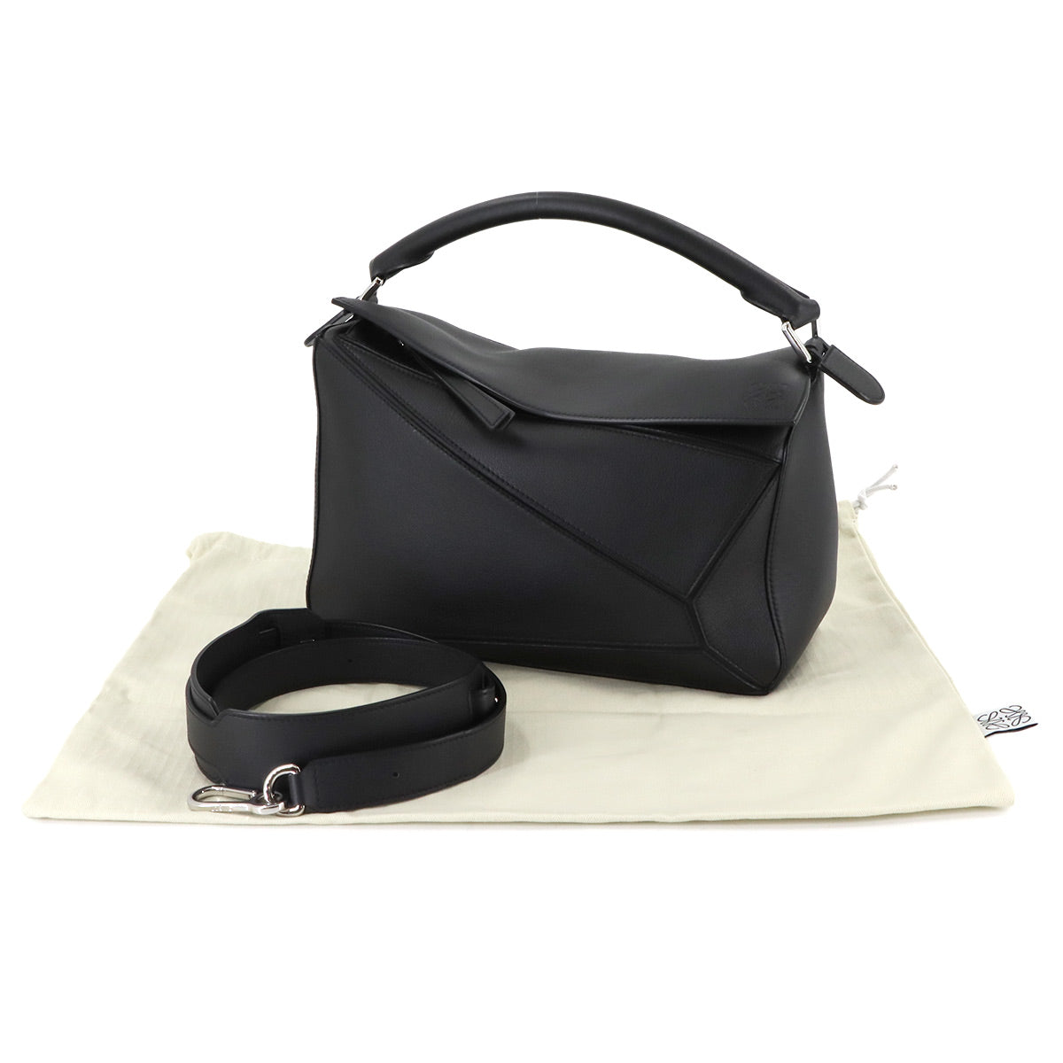 Pazzle Bag Medium 2way Hand Shoulder Bag Leather Black Purse