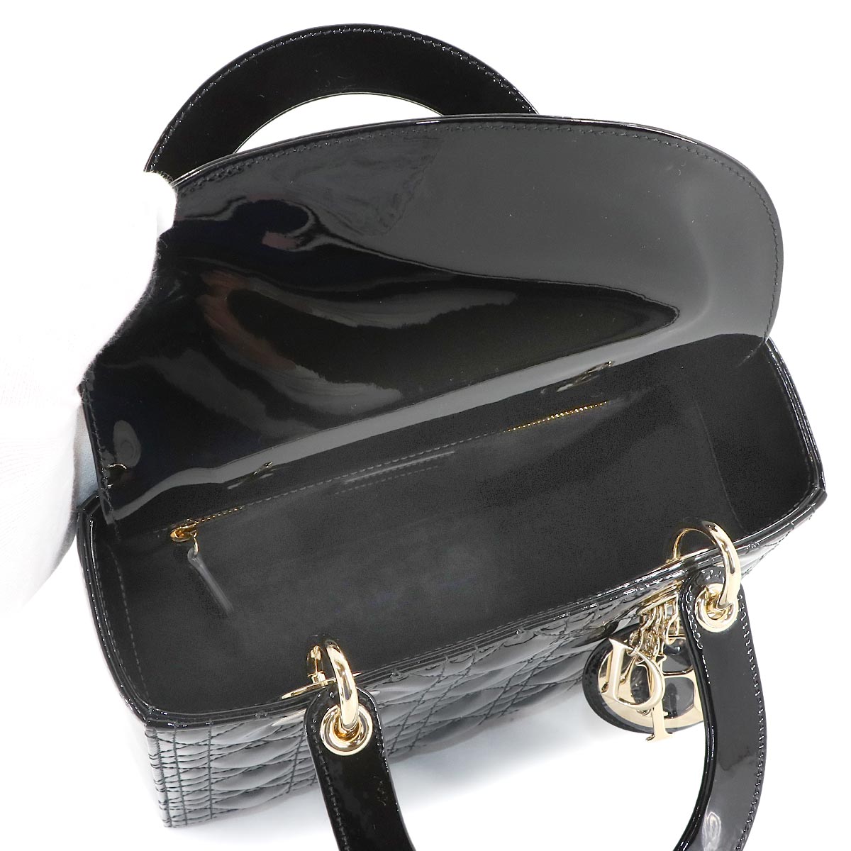 Lady Dior Medium Hand Shoulder Bag Enamel Black