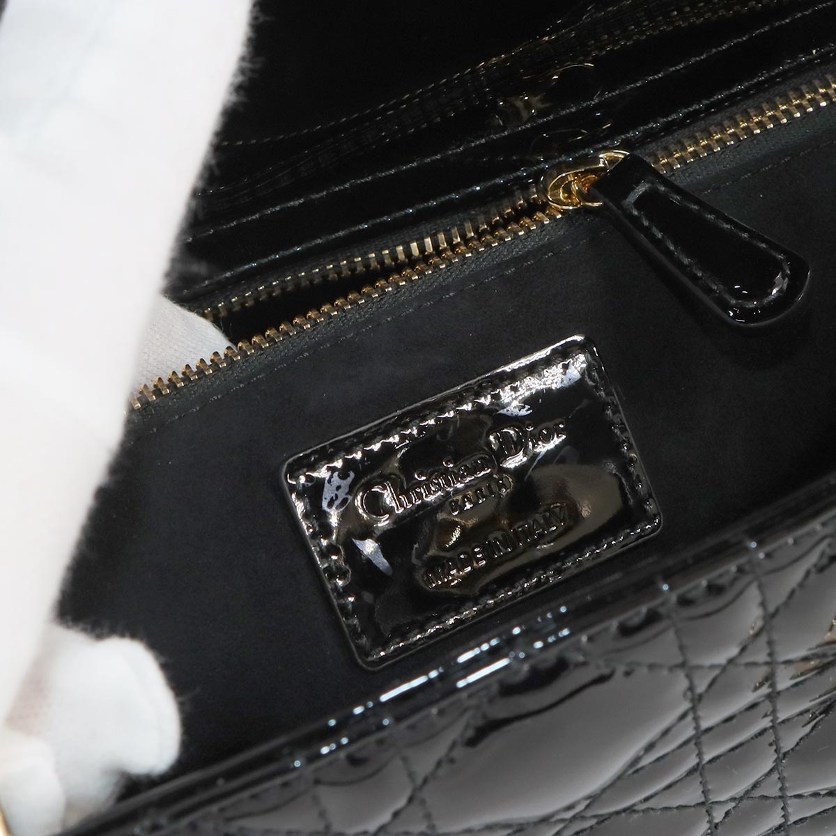 Lady Dior Medium Hand Shoulder Bag Enamel Black