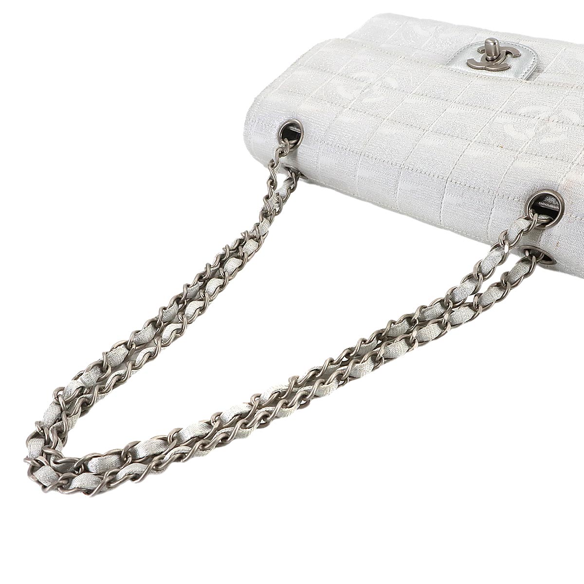 New Travel Line Chocolate Bar Chain Shoulder Bag White A15285