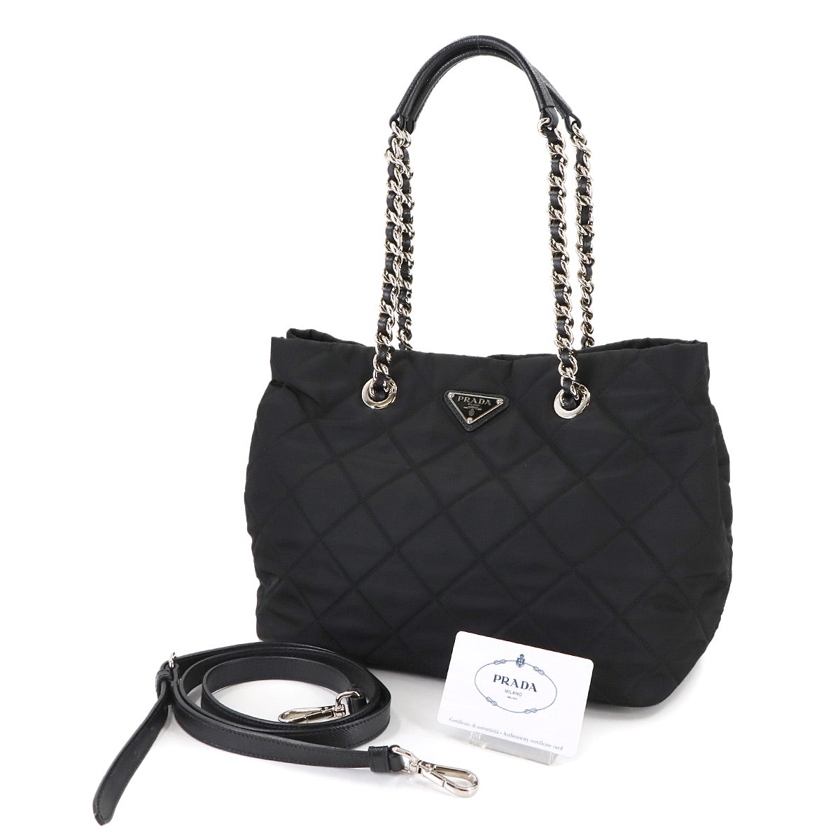 2way Tote Shoulder Bag Nylon Saffiano Leather Nero Black 1BG740