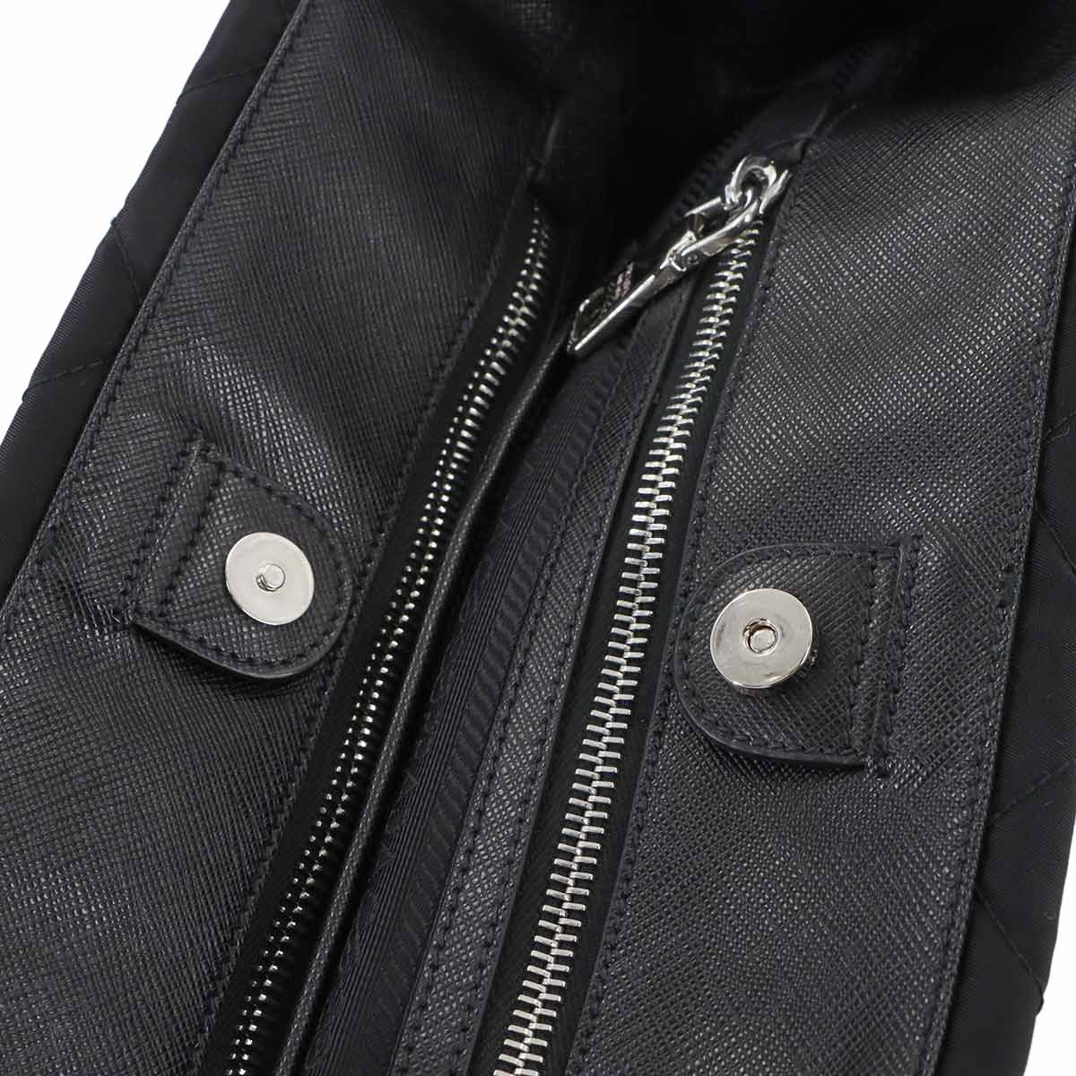 2way Tote Shoulder Bag Nylon Saffiano Leather Nero Black 1BG740