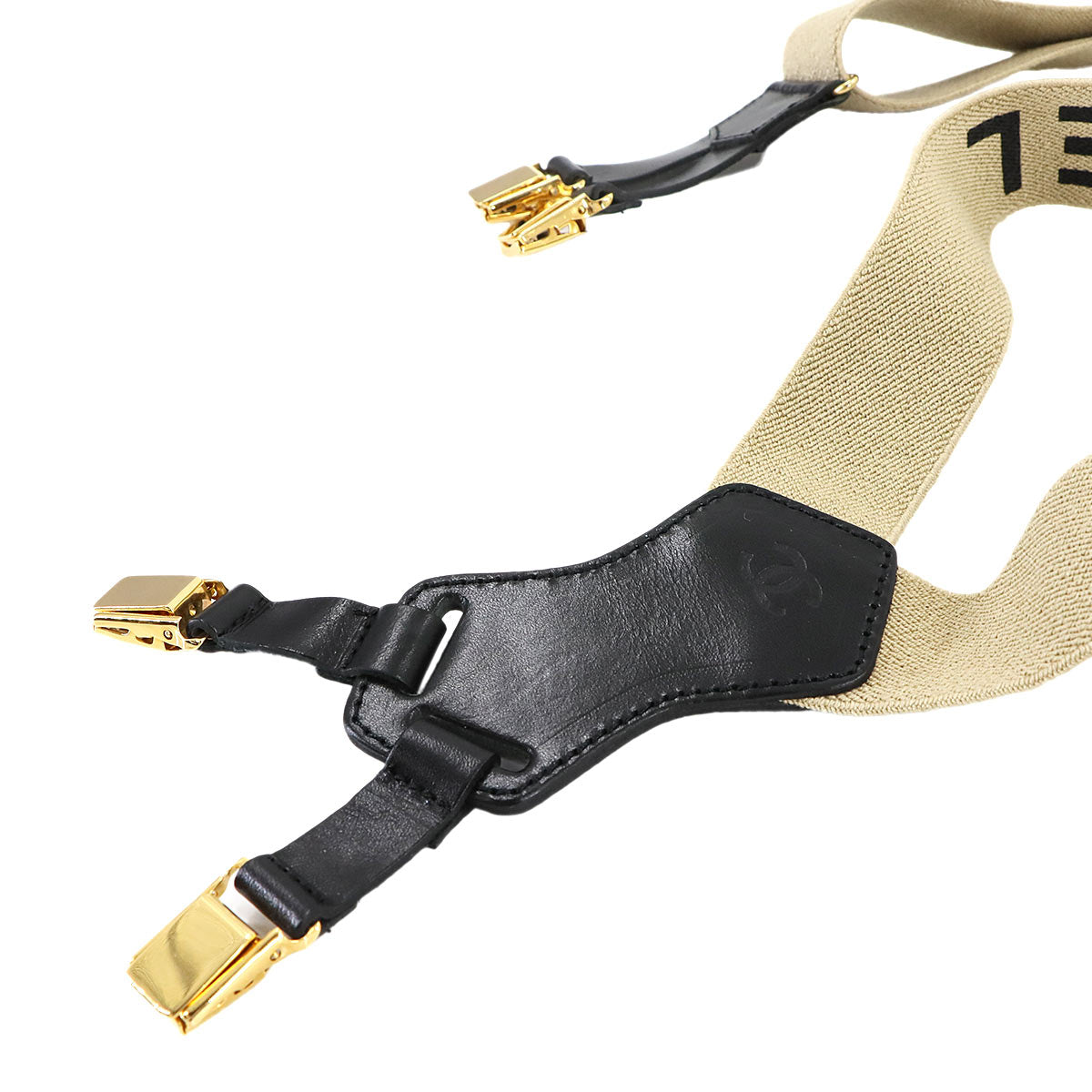 Suspender Canvas Leather Beige Black Logos Accessory Vintage