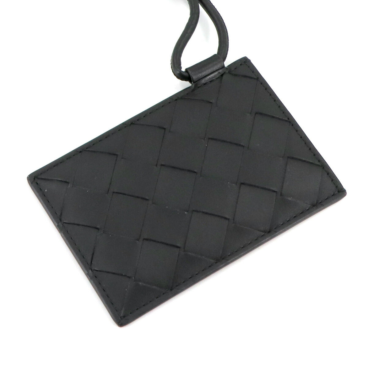 Intrecciato Badge Holder Card Case Leather Black 785985