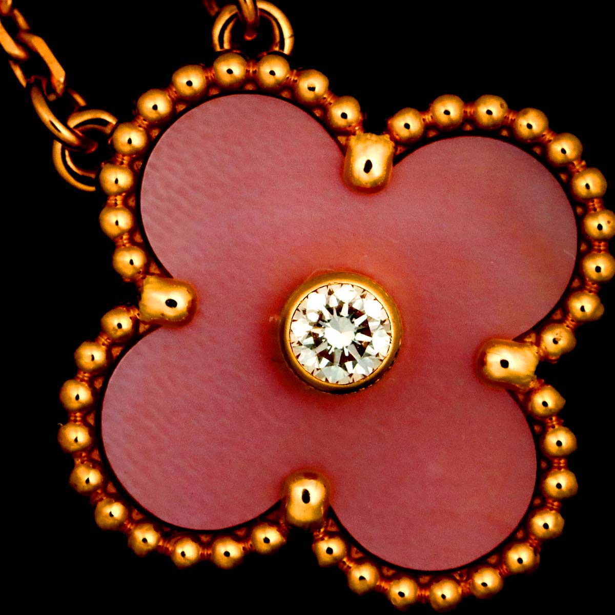 Vintage Alhambra Pink MOP Diamond Necklace 18K PG 750