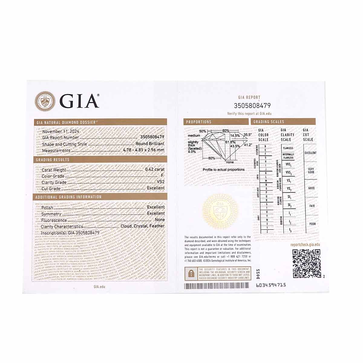 Diamond 0.42ct F/VS2/3EX Ring Pt Platinum Size5-5.25(US)