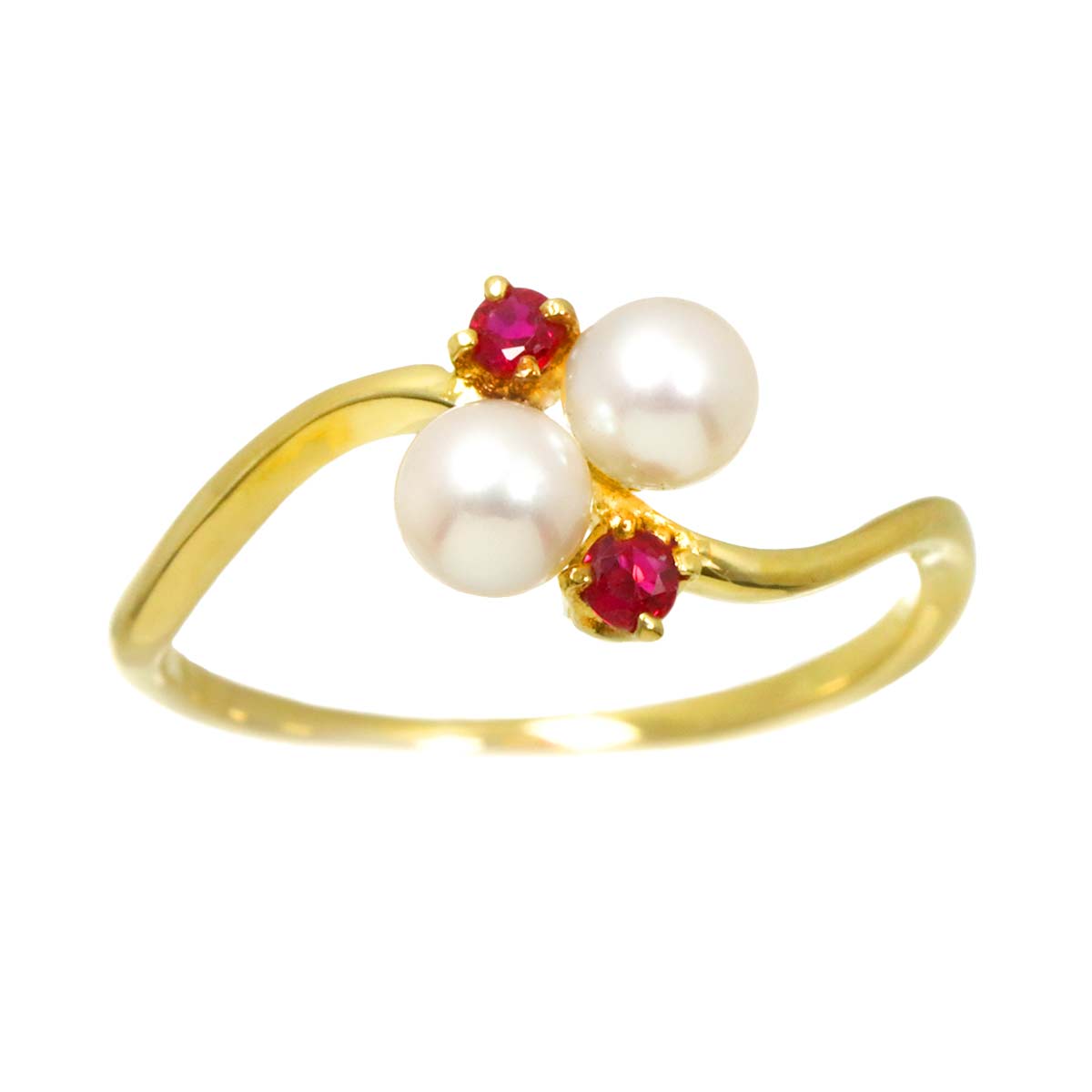 Akoya Pearl 4.1mm Ruby Ring 18K YG 750 Size5.5-5.75(US)