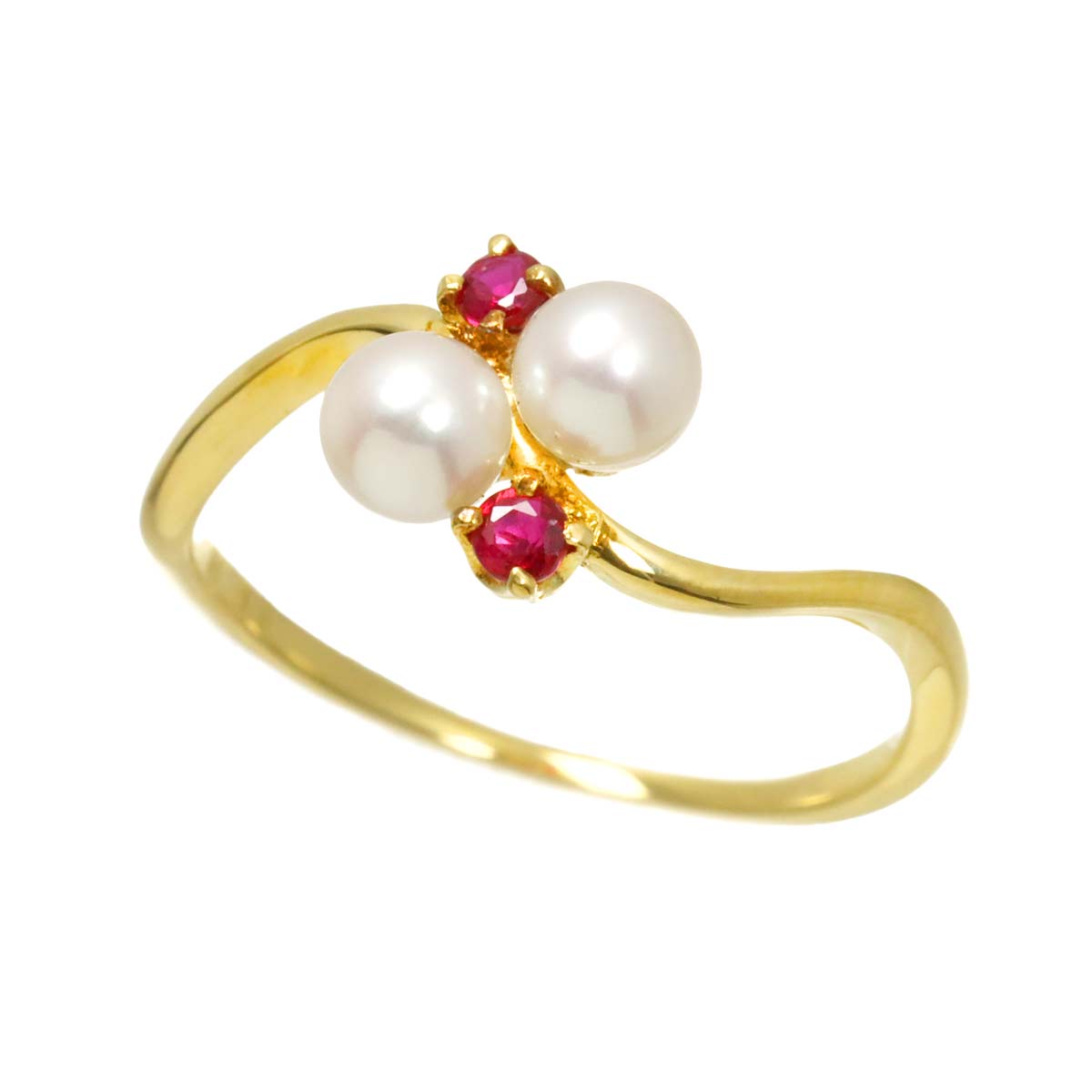 Akoya Pearl 4.1mm Ruby Ring 18K YG 750 Size5.5-5.75(US)