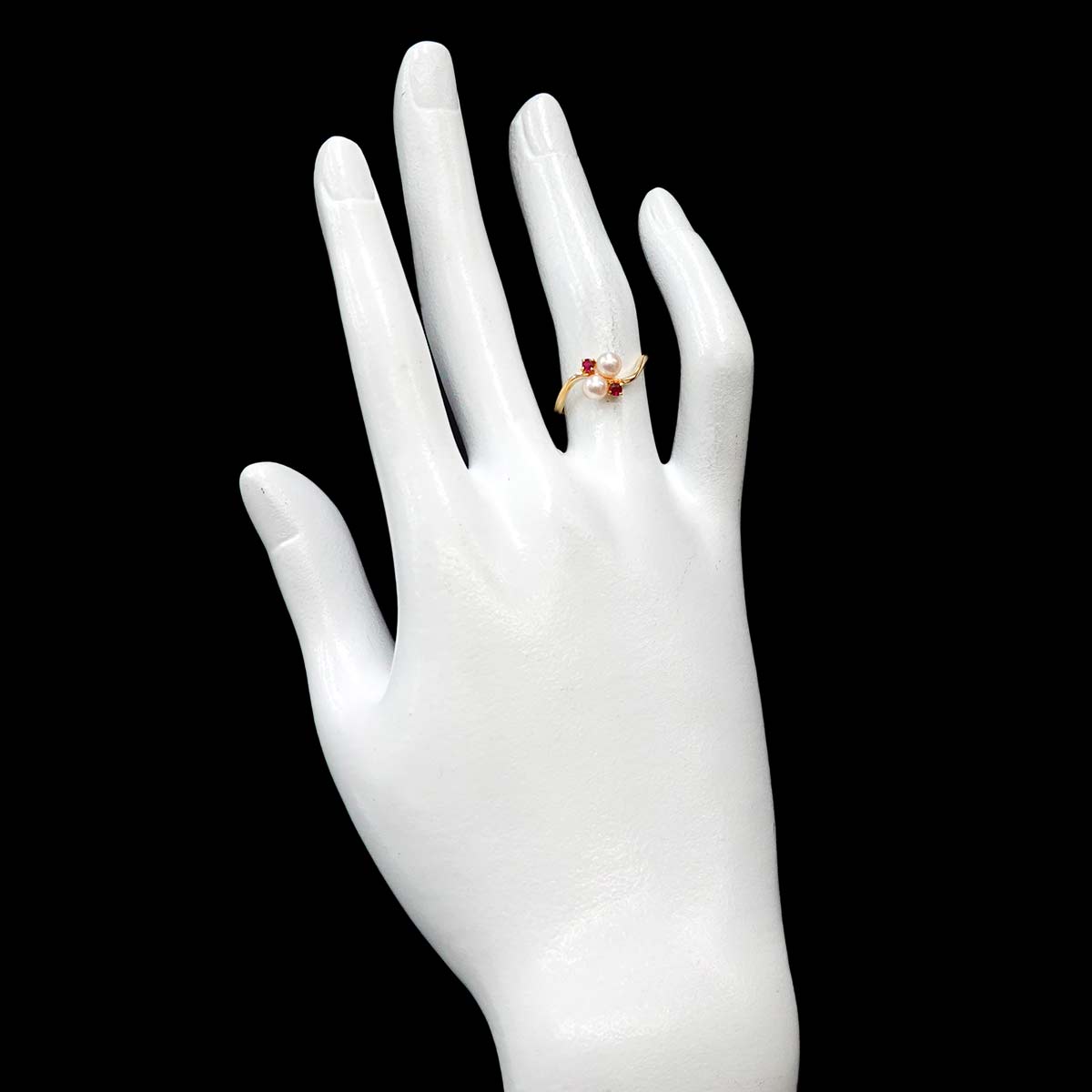 Akoya Pearl 4.1mm Ruby Ring 18K YG 750 Size5.5-5.75(US)