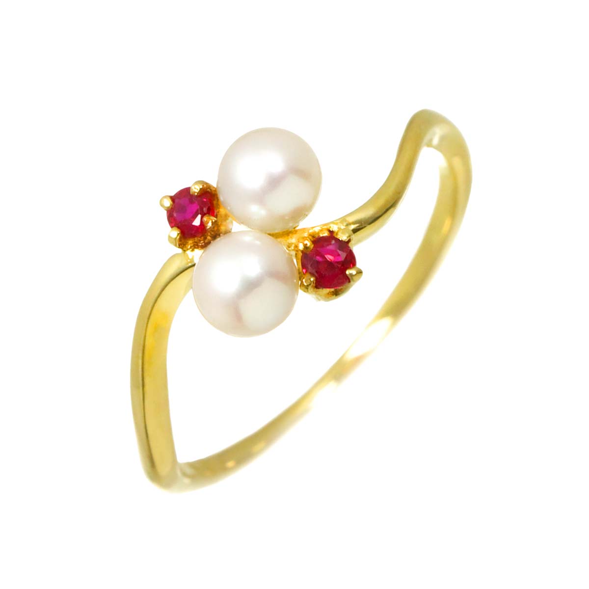 Akoya Pearl 4.1mm Ruby Ring 18K YG 750 Size5.5-5.75(US)