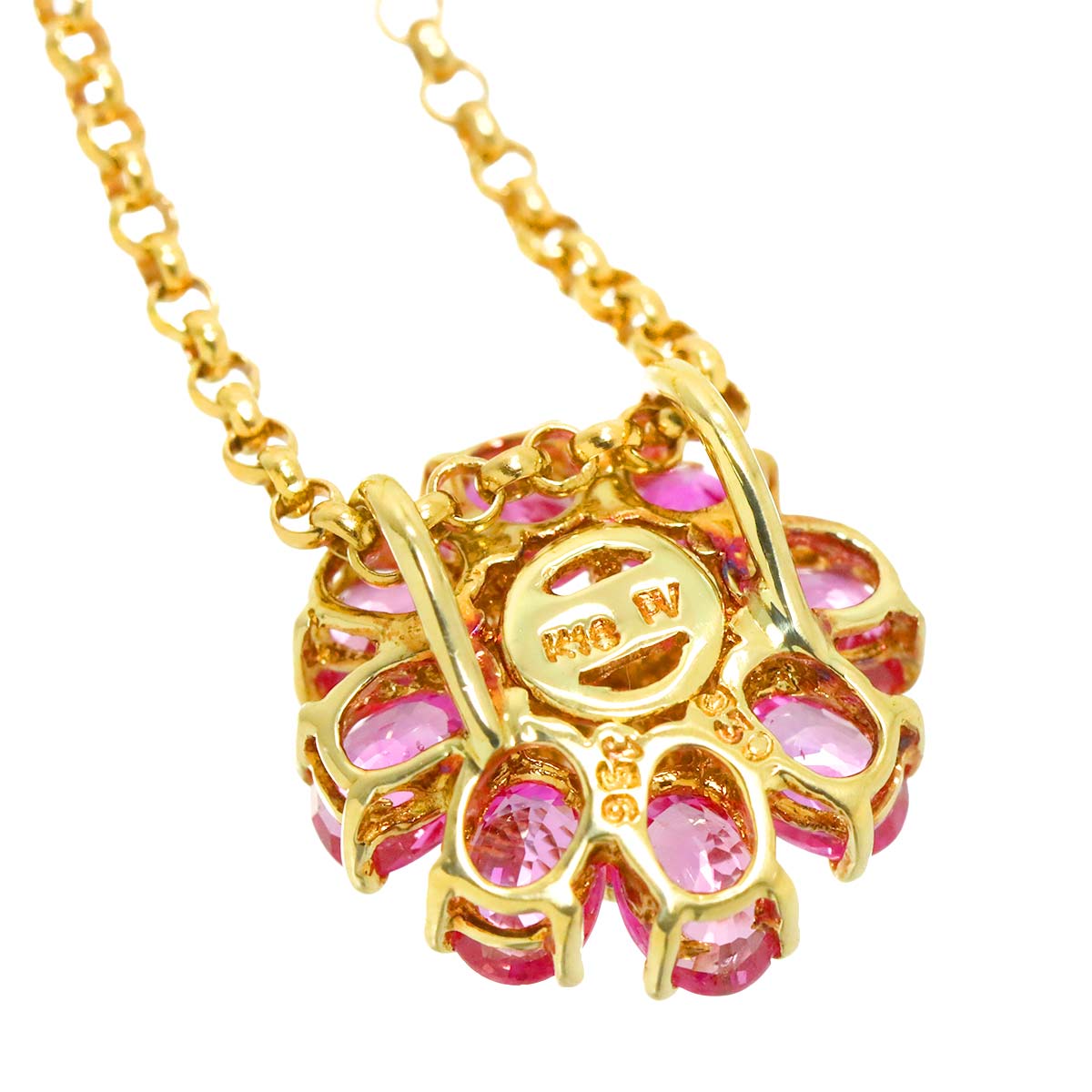 Ruby 1.56ct Diamond 0.30ct Flower Necklace 18K PG 750