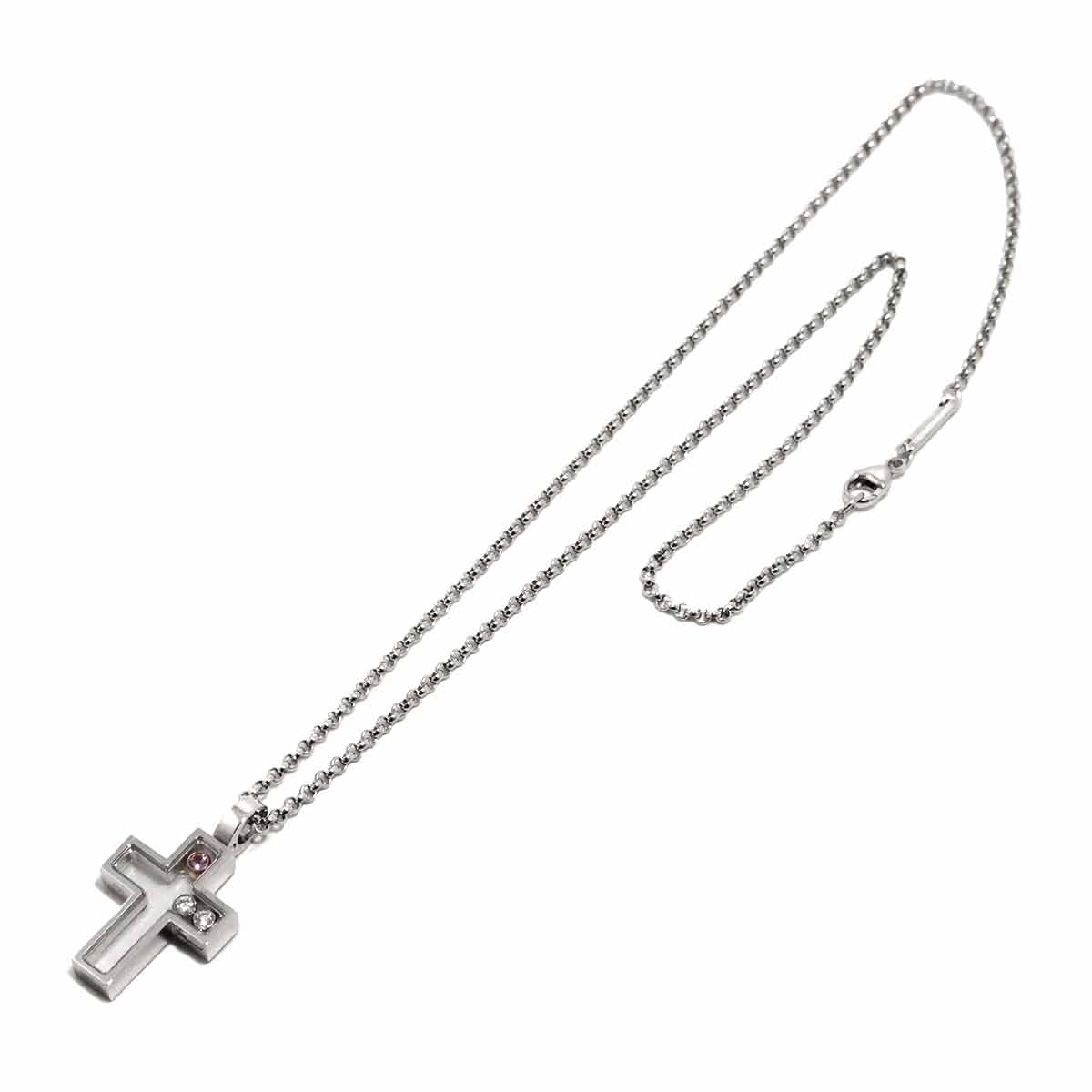 Happy Diamond Sapphire Cross Necklace 18K WG PG 750