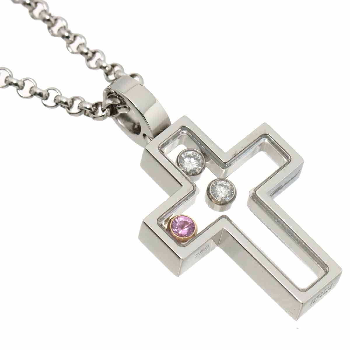 Happy Diamond Sapphire Cross Necklace 18K WG PG 750