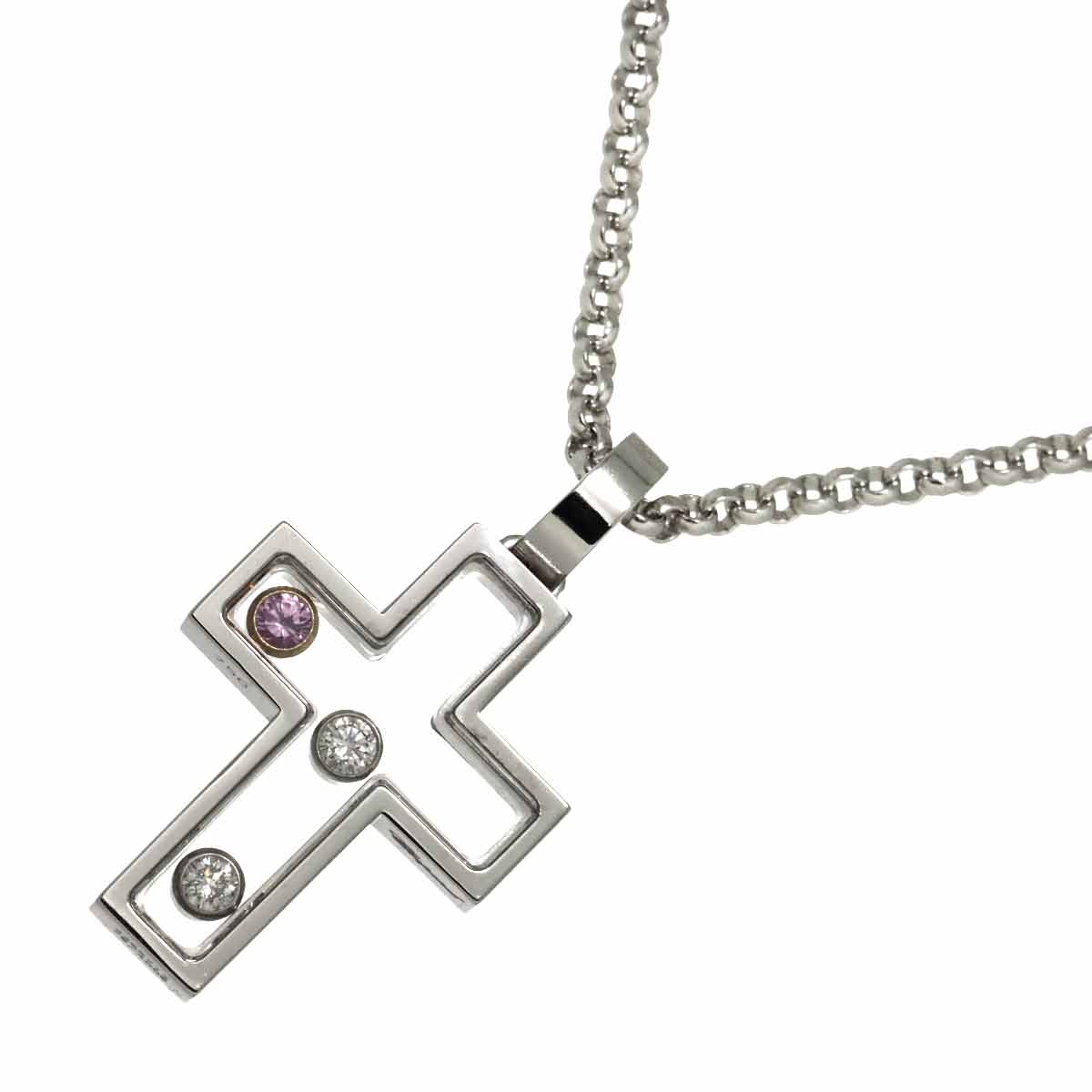 Happy Diamond Sapphire Cross Necklace 18K WG PG 750