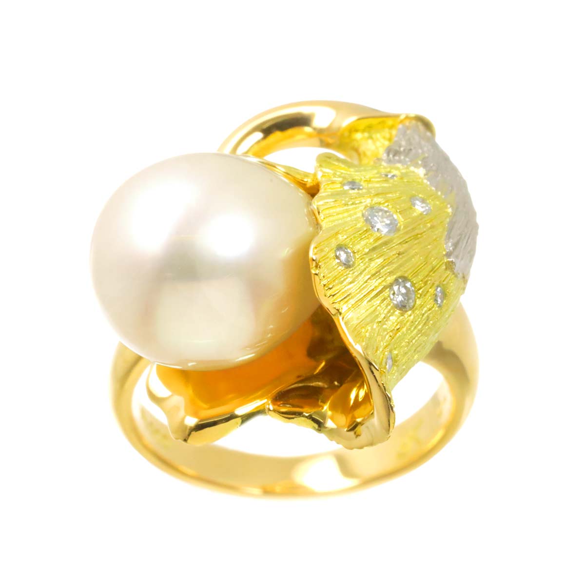 South Sea pearl Diamond 0.09ct Ring 18K YG Pt size5.25-5.5(US)