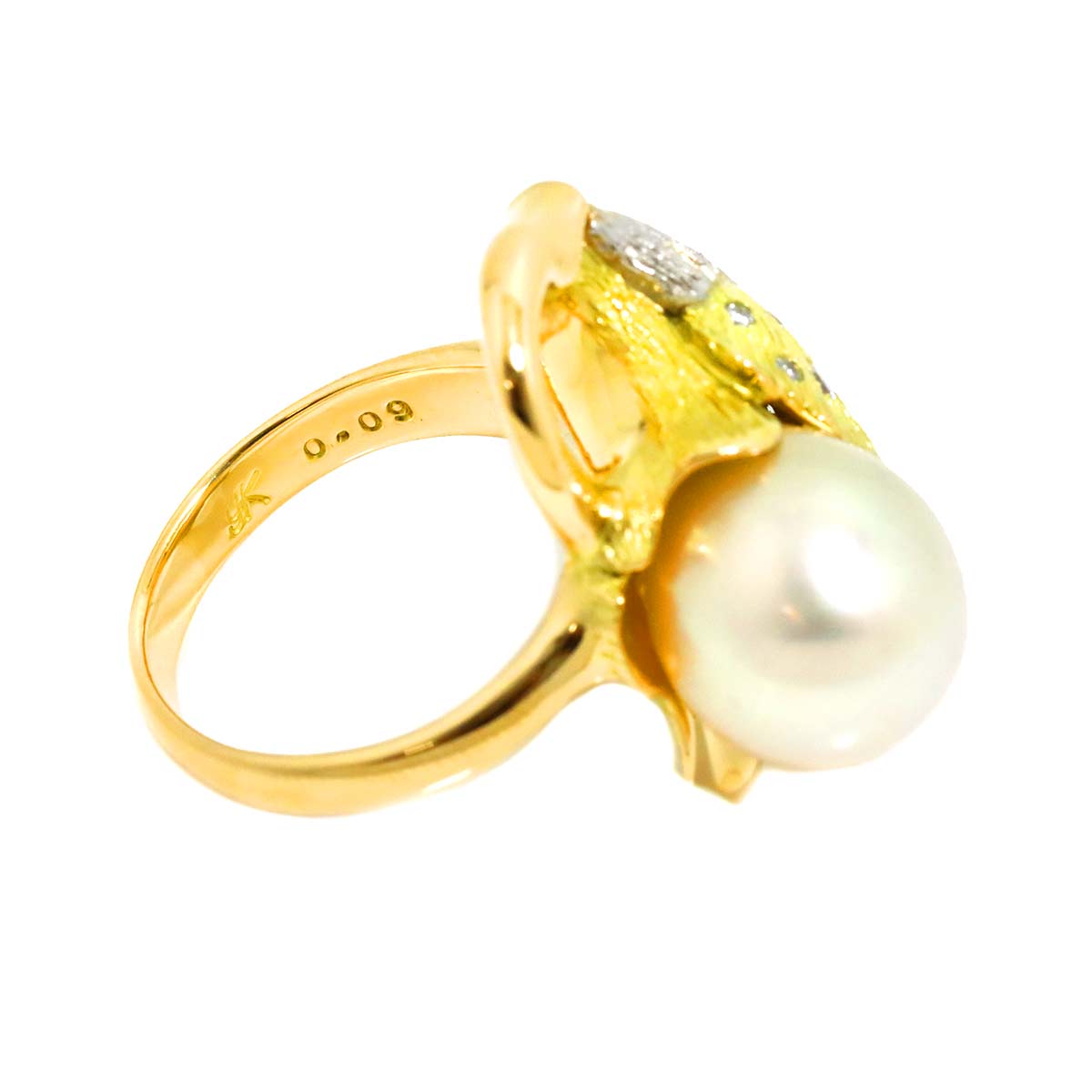 South Sea pearl Diamond 0.09ct Ring 18K YG Pt size5.25-5.5(US)