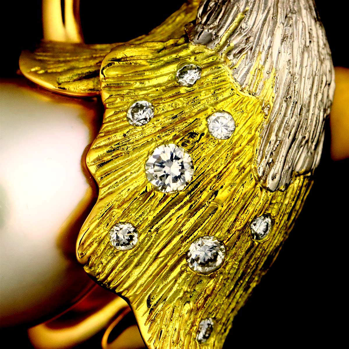 South Sea pearl Diamond 0.09ct Ring 18K YG Pt size5.25-5.5(US)