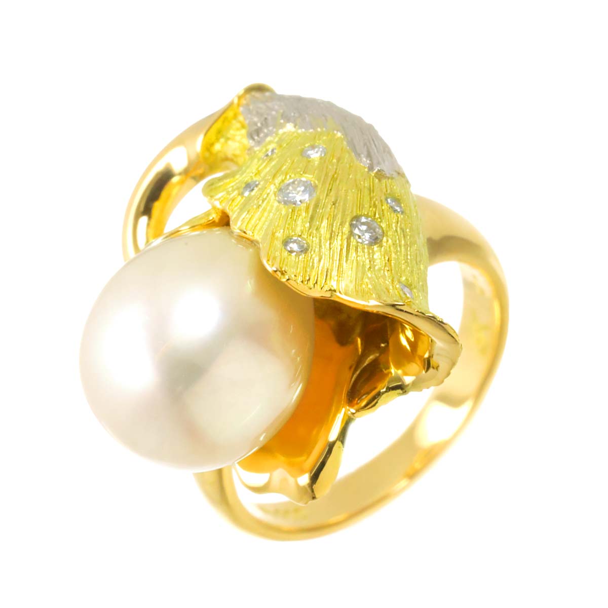 South Sea pearl Diamond 0.09ct Ring 18K YG Pt size5.25-5.5(US)