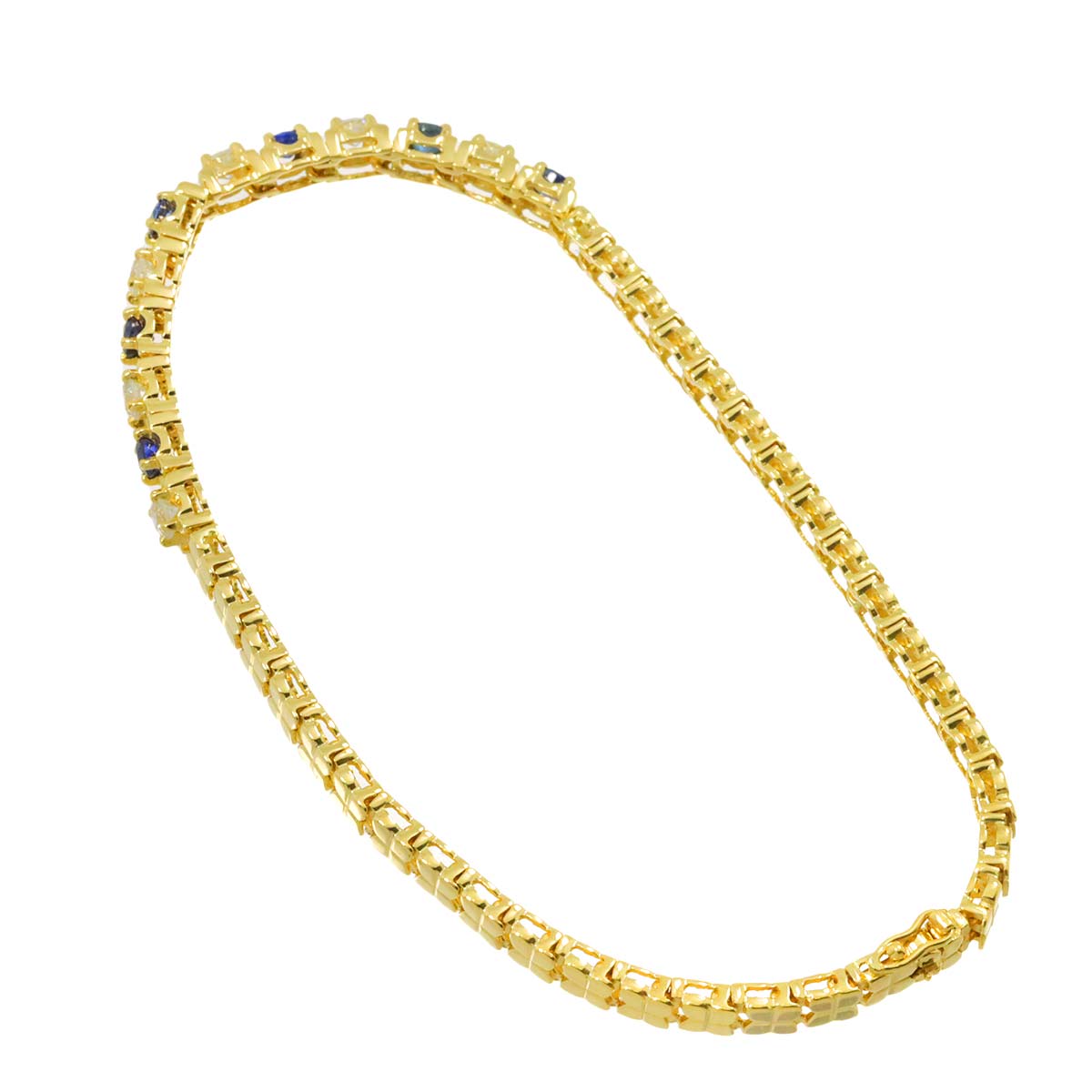 Sapphire 0.78ct Diamond 0.61ct Bracelet K18 YG Yellow Gold 750