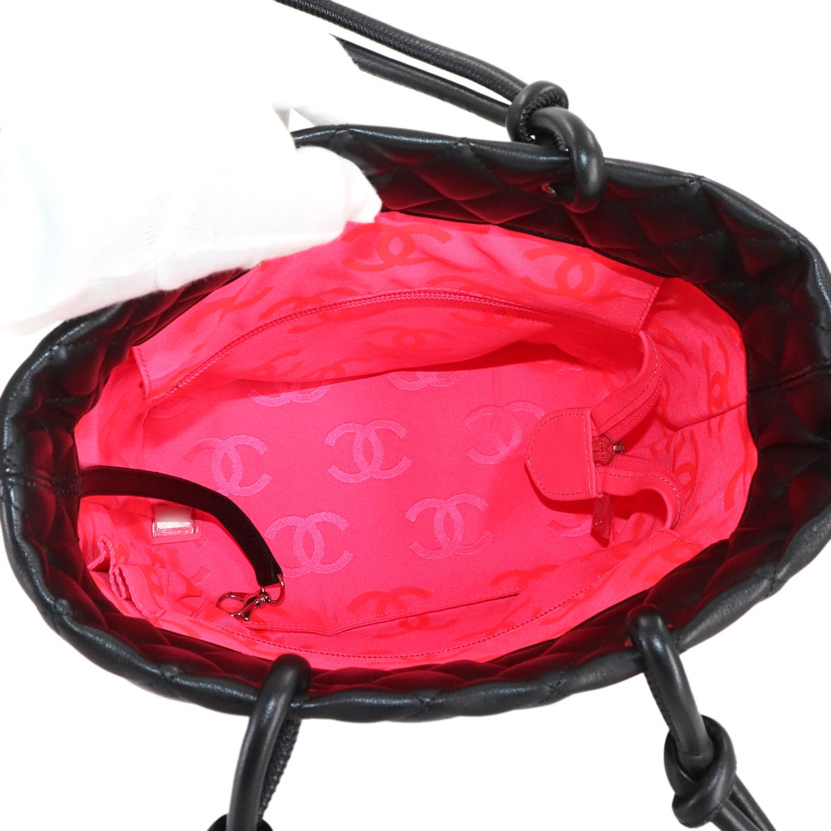 Cambon Line Medium Tote Bag Leather Enamel Black A25167 Purse